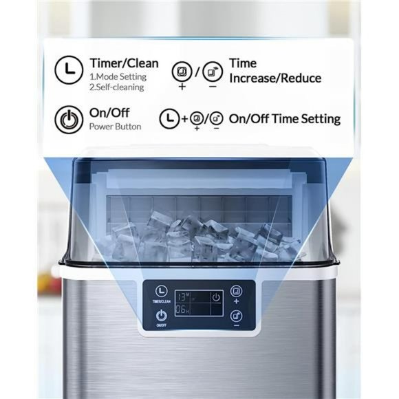 Countertop Ice Maker, 24Pcs Ice Cubes in 13 Min, Stainless Steel Ice Machine - Picture 5 of 6
